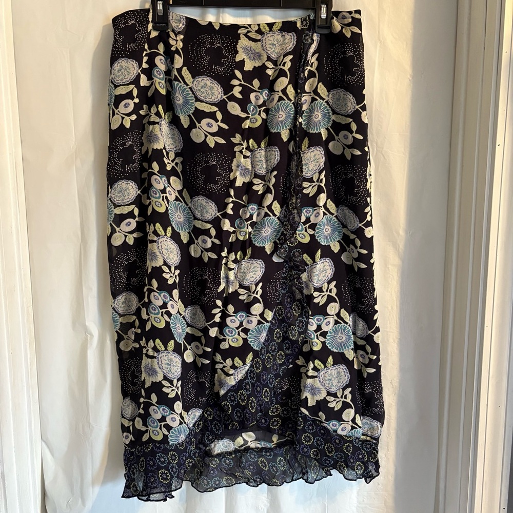 Requirements Floral Midi Skirt Sz 16 Black Swing Lined Cottagecore Boho Stretch